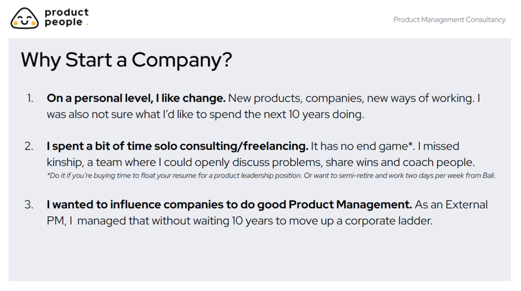Mirela Mus: slide on why she started a company