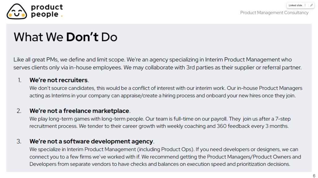 What Product People don't do as services